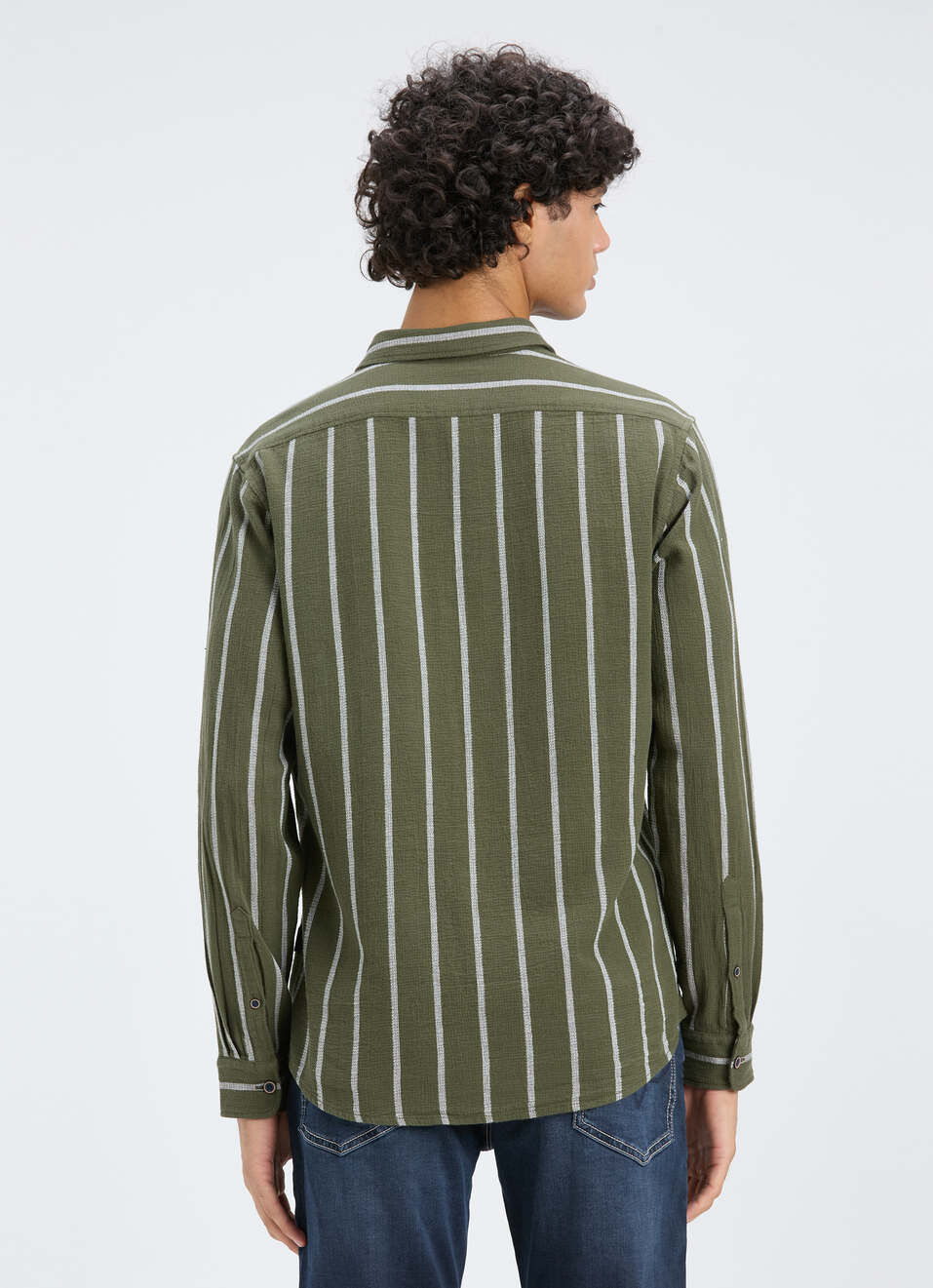 Men Olive Vertical Stripe Full Sleeve Shirt, , large image number 2