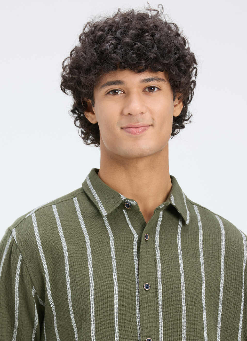 Men Olive Vertical Stripe Full Sleeve Shirt, , large image number 4