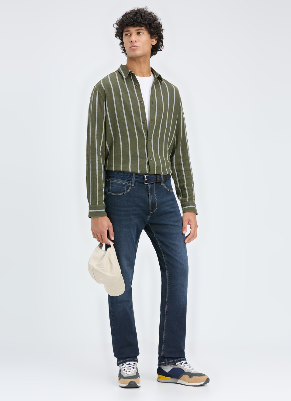 Men Olive Vertical Stripe Full Sleeve Shirt, , large image number 5