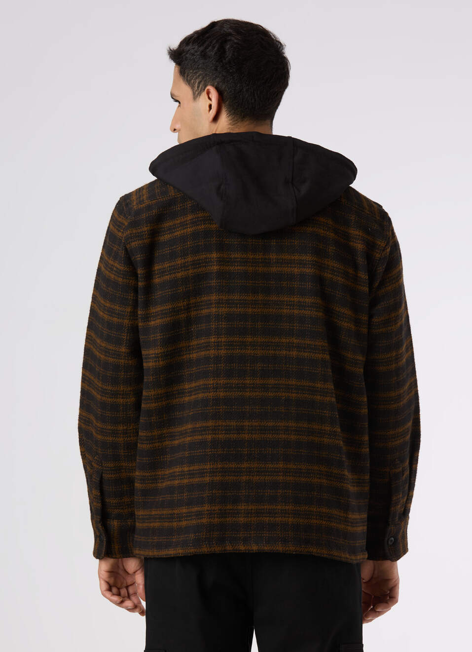 Men Oversized  Grey Checkered Hooded Zip Up Shirt, , large image number 2