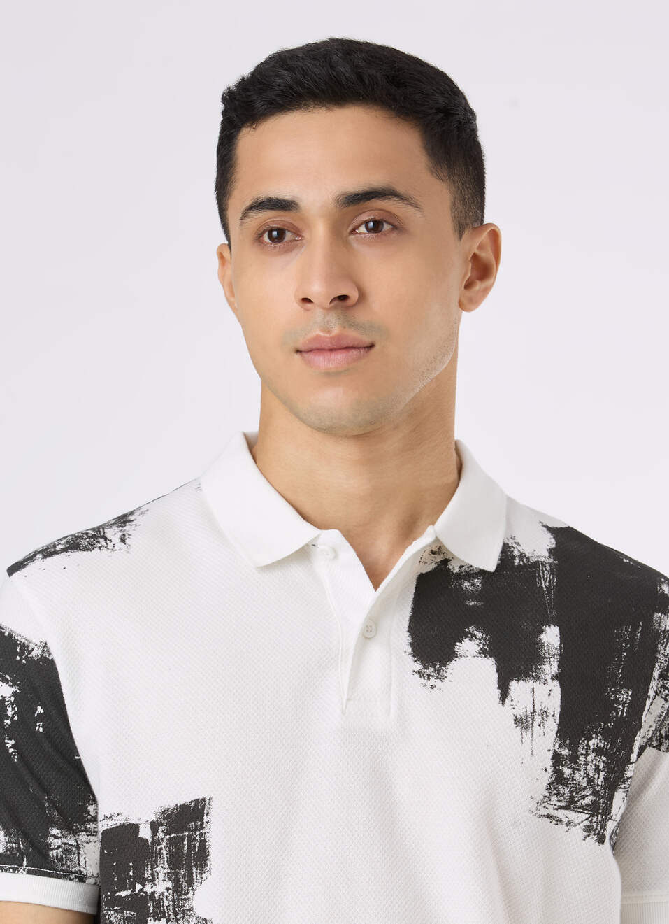Men White Abstract Print Short Sleeve Polo, , large image number 4