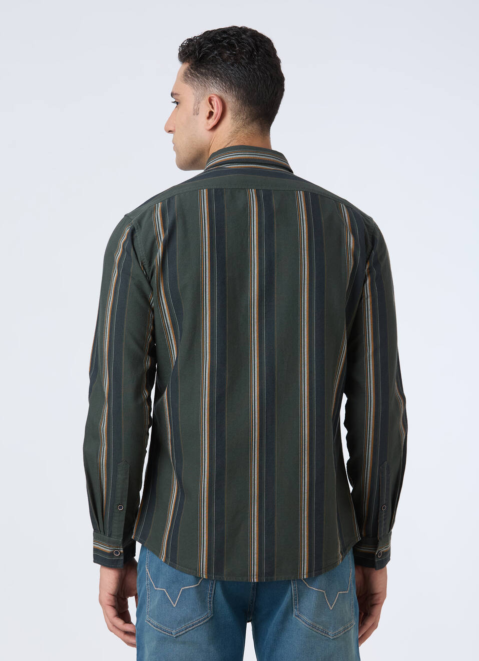 Men Green Vertical Stripe Full Sleeve Oxford Shirt, , large image number 2