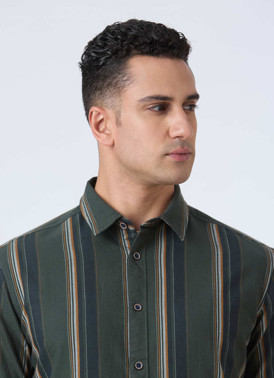 Men Green Vertical Stripe Full Sleeve Oxford Shirt, , large image number 4