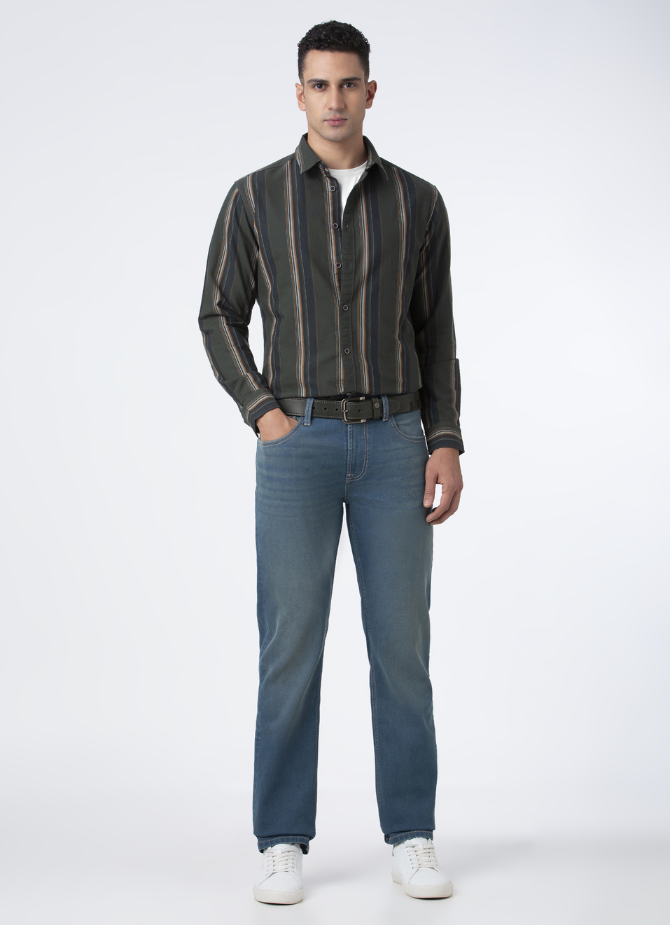 Men Green Vertical Stripe Full Sleeve Oxford Shirt, , large image number 5