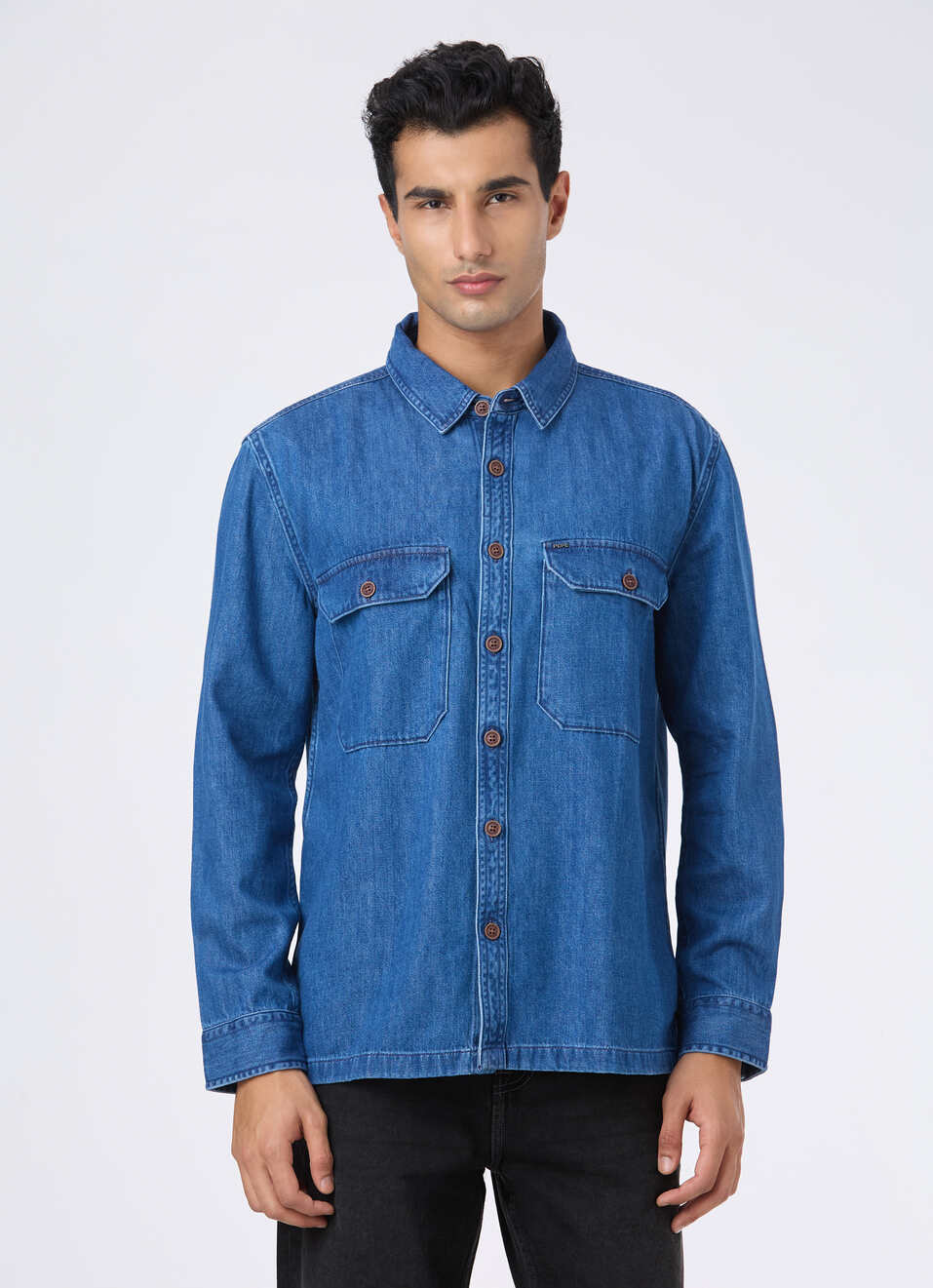 Men Oversized Flap Pocket Full Sleeve Denim Shirt, , large image number 1