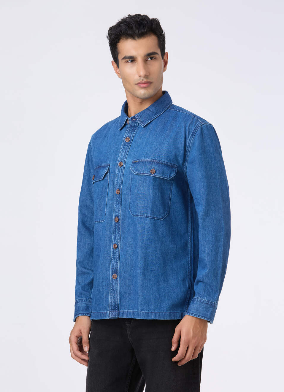 Men Oversized Flap Pocket Full Sleeve Denim Shirt, , large image number 3