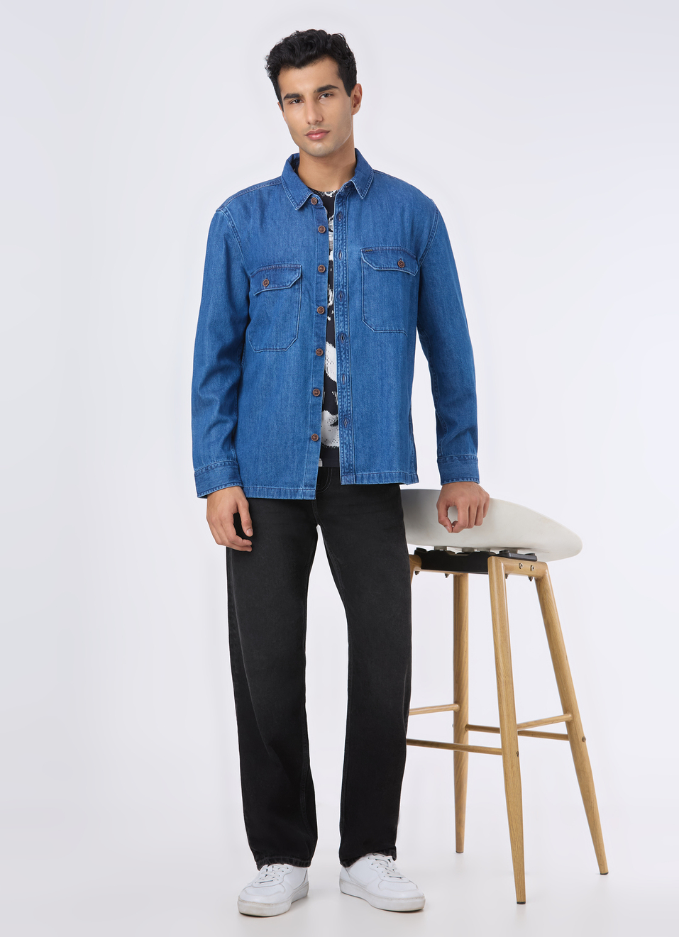 Men Oversized Flap Pocket Full Sleeve Denim Shirt, , large image number 5