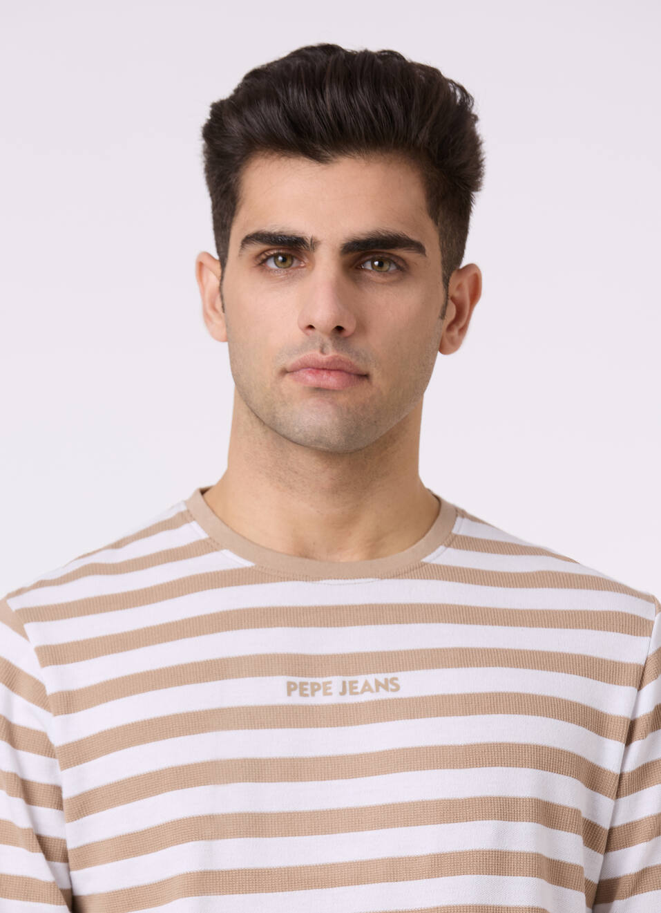 Men Beige & White Stripe Full Sleeve T-shirt, , large image number 4