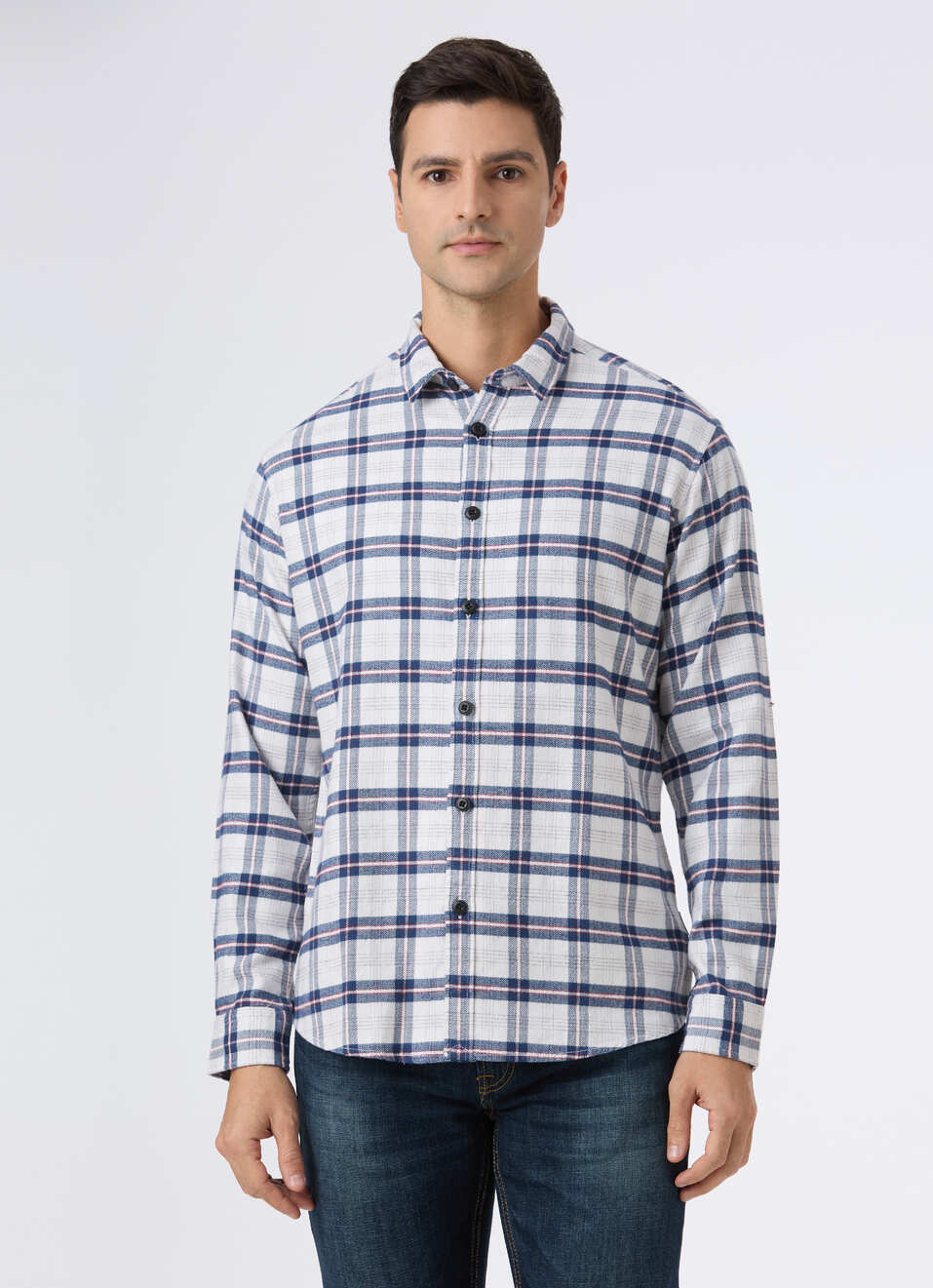 Men Off White Check Full Sleeve Shirt, , large image number 1