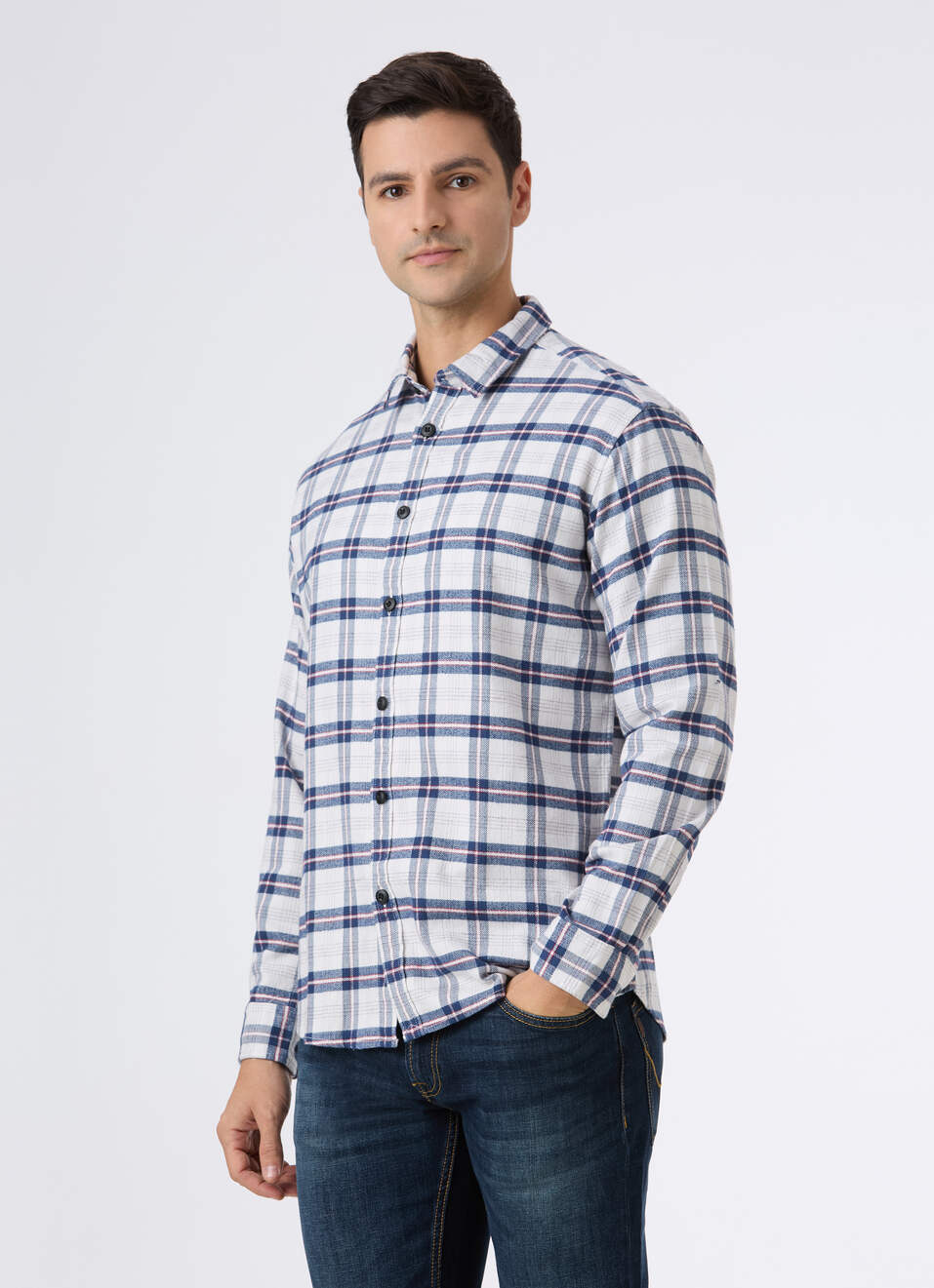 Men Off White Check Full Sleeve Shirt, , large image number 3