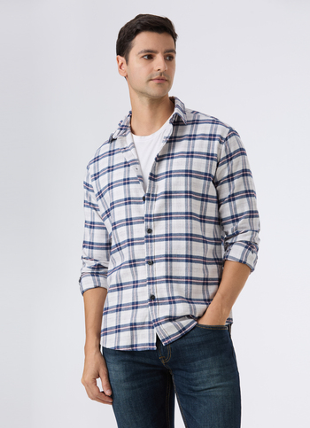 Men Off White Check Full Sleeve Shirt