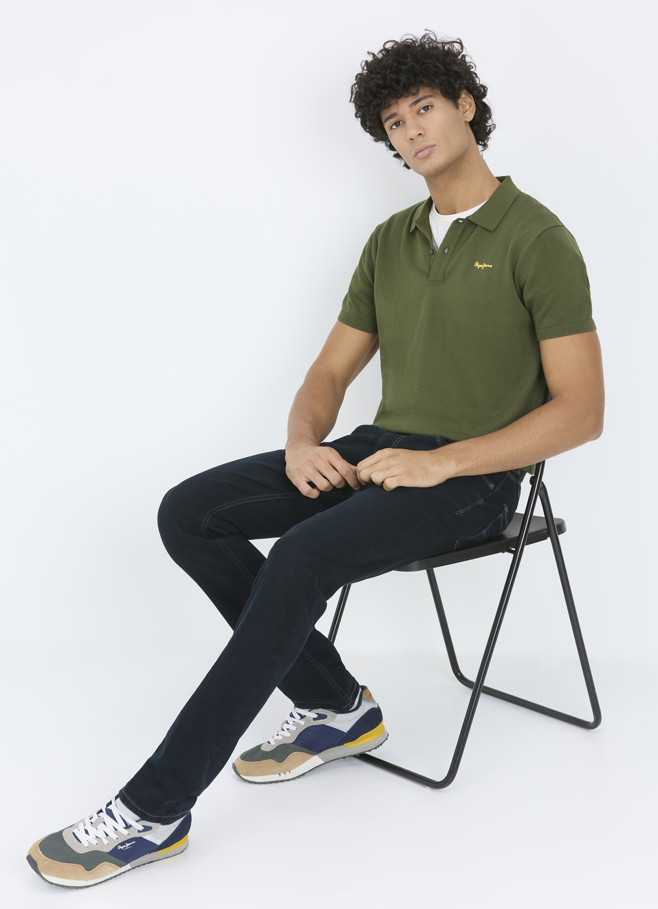 Men Olive Self Structure Short Sleeve Flat Knit Polo, , large image number 5