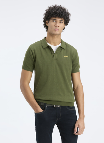 Men Olive Self Structure Short Sleeve Flat Knit Polo