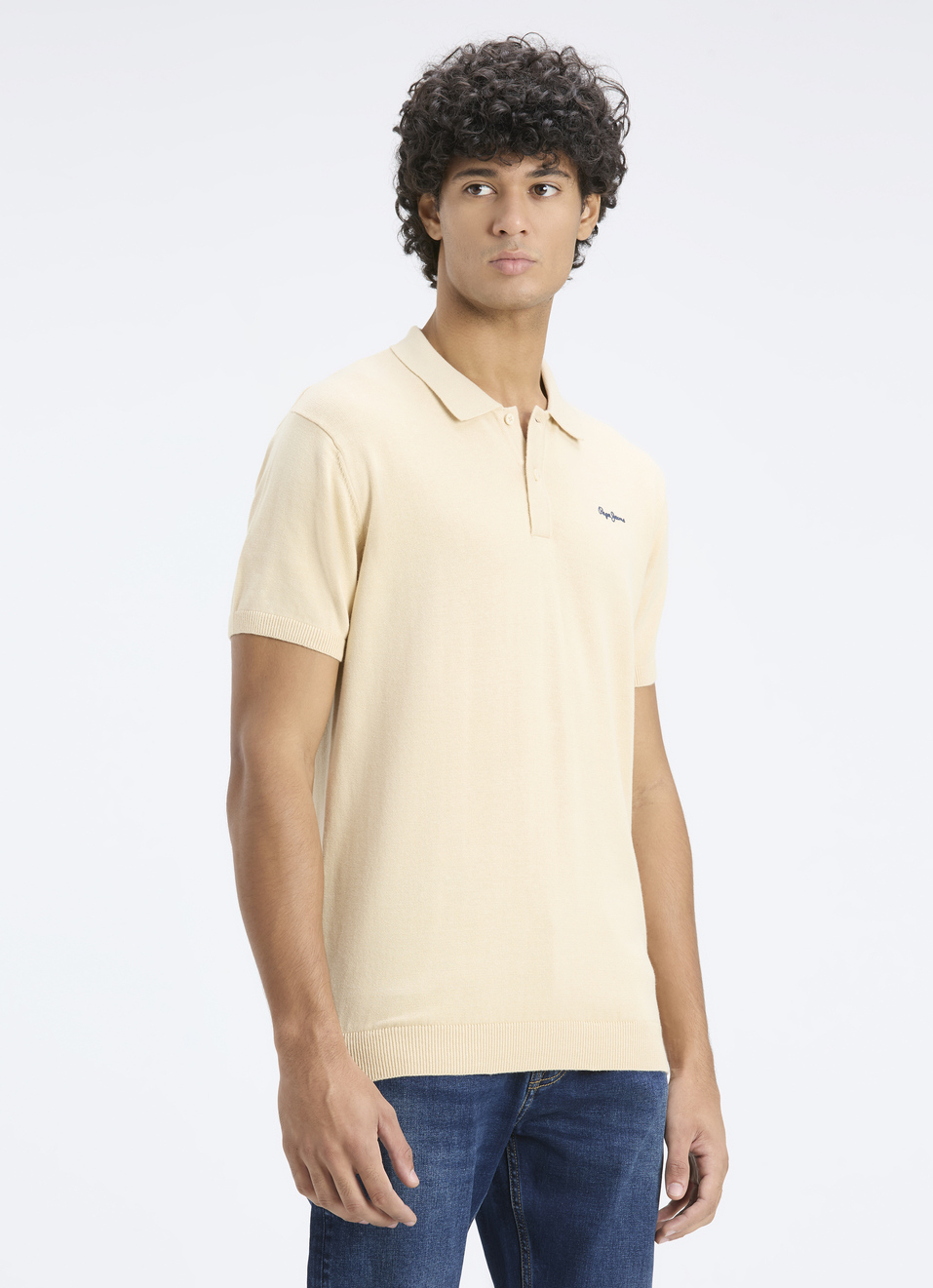 Men Ivory Self Structure Short Sleeve Flat Knit Polo, , large image number 3