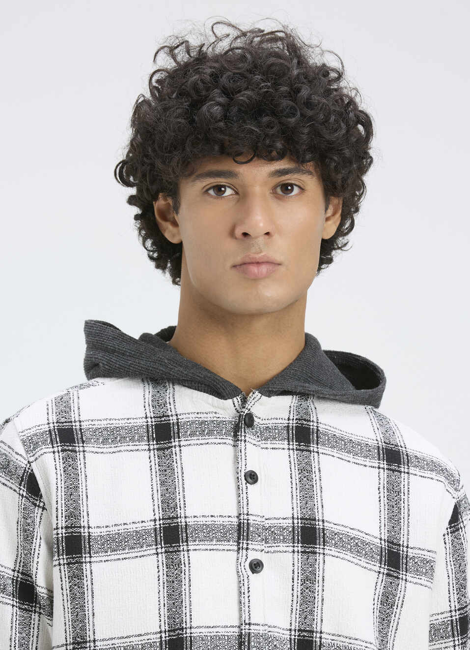Men White Check Hooded Full Sleeve Shirt, , large image number 4