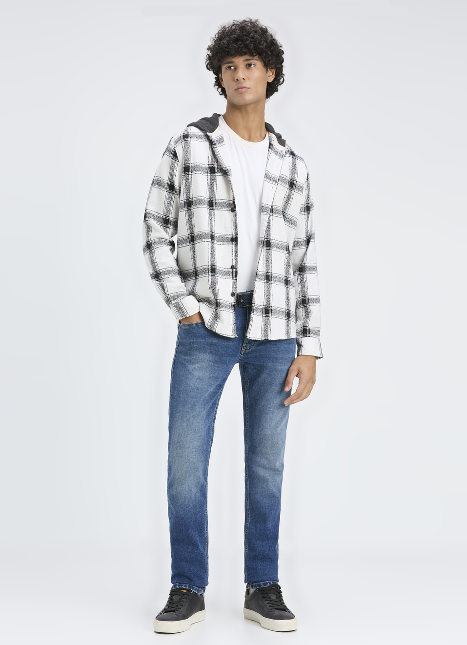 Men White Check Hooded Full Sleeve Shirt, , large image number 5