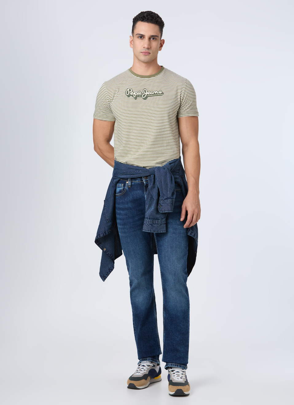 Men Olive Horizontal Stripe Short Sleeve T-shirt, , large image number 5