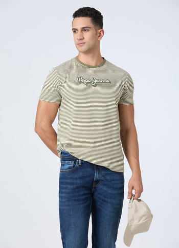Men Olive Horizontal Stripe Short Sleeve T-shirt