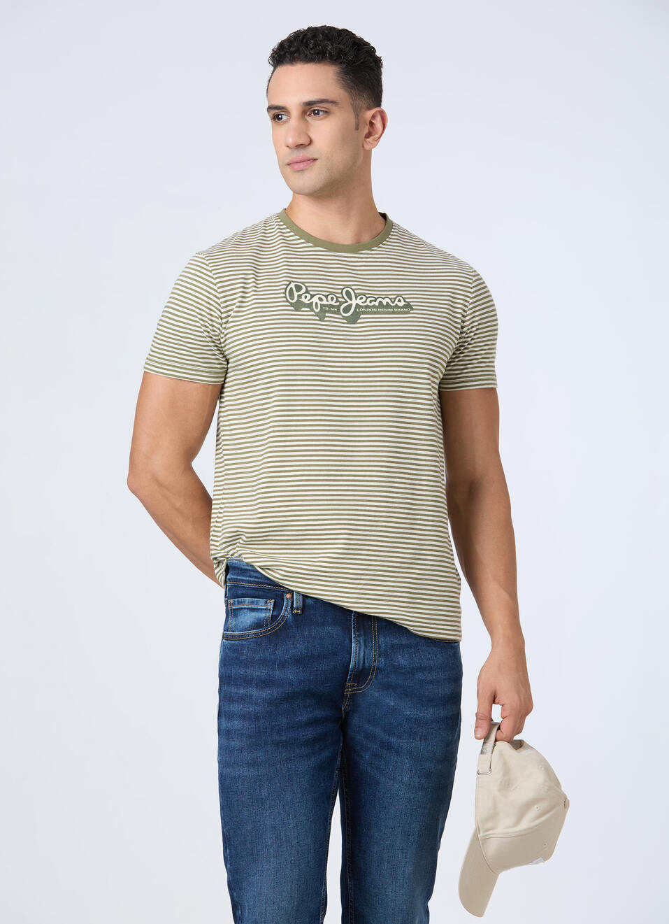 Men Olive Horizontal Stripe Short Sleeve T-shirt, , large image number 0