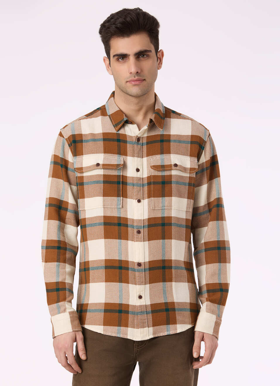 Men Brown Check Flannel Full Sleeve Shirt, , large image number 1