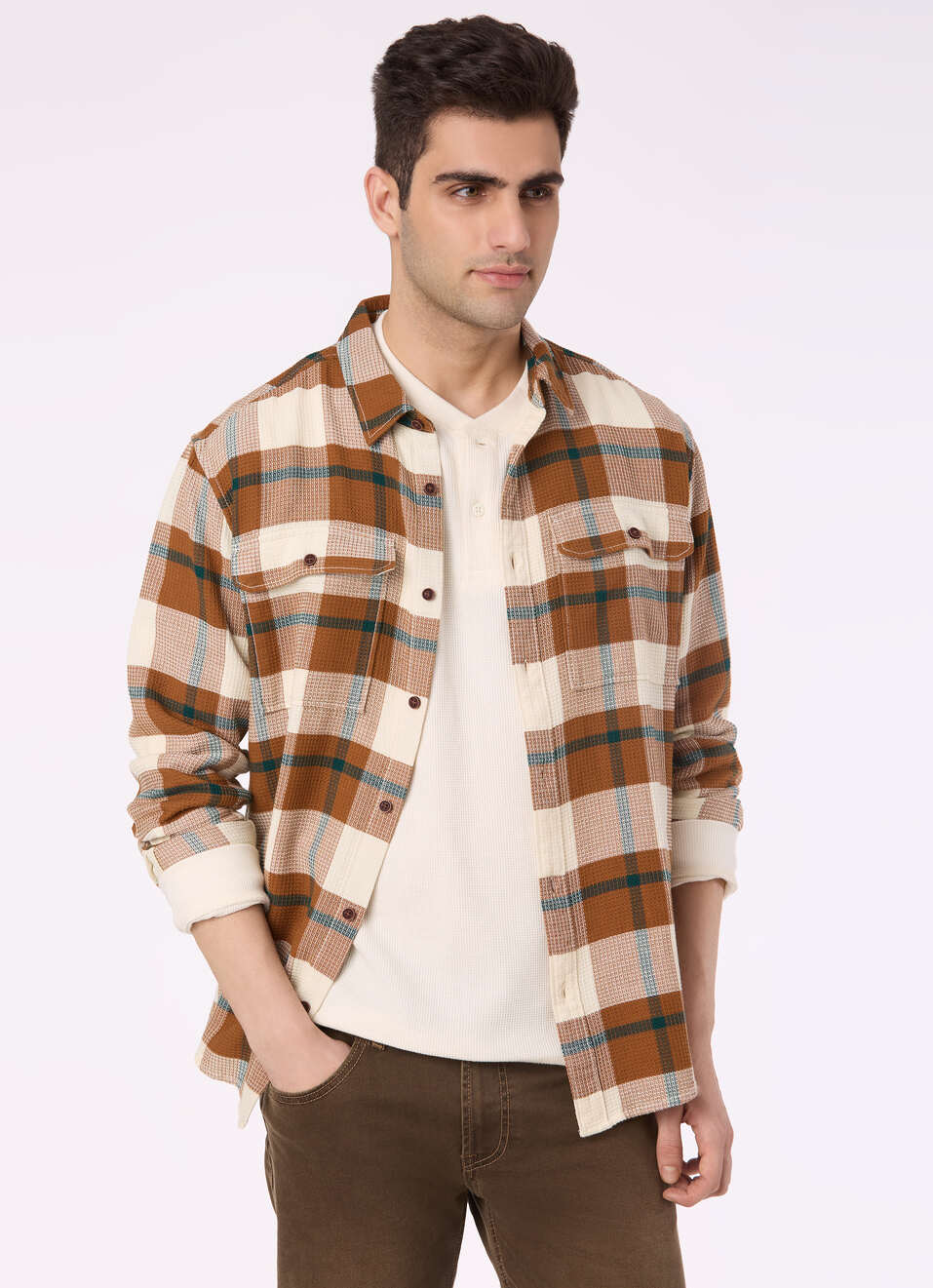 Men Brown Check Flannel Full Sleeve Shirt, , large image number 0