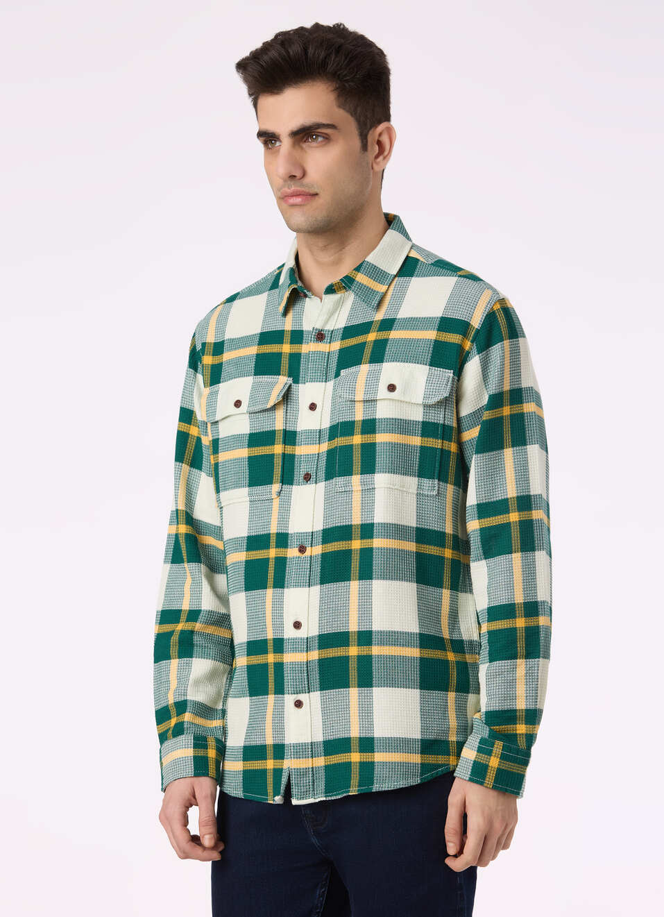 Men Green Check Flannel Full Sleeve Shirt, , large image number 3