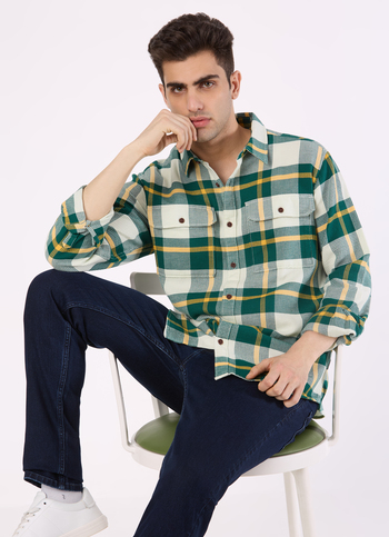 Men Green Check Flannel Full Sleeve Shirt