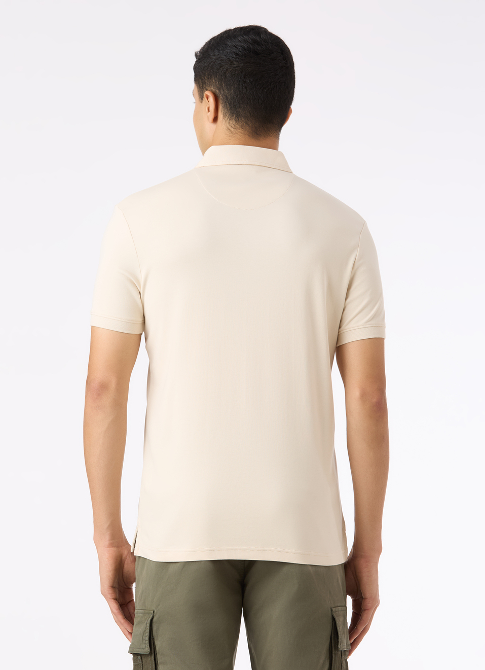 Men Ivory White Solid Embroidery Logo Polo, , large image number 2