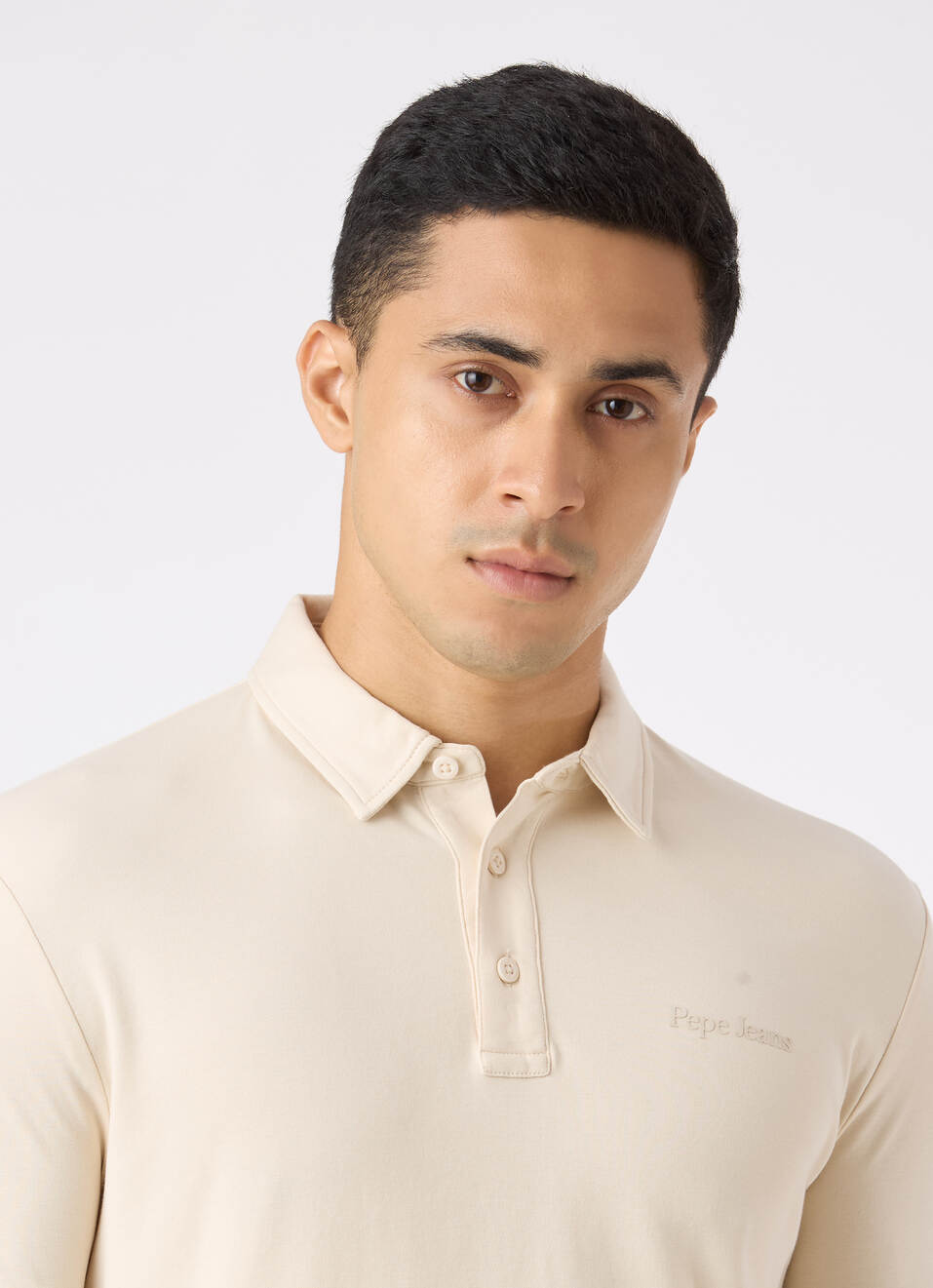 Men Ivory White Solid Embroidery Logo Polo, , large image number 4