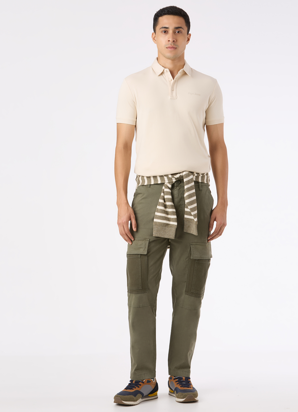 Men Ivory White Solid Embroidery Logo Polo, , large image number 5