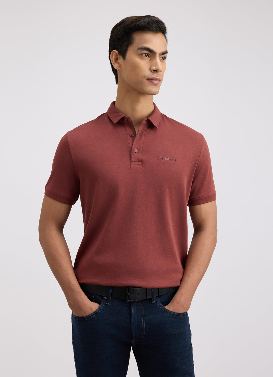 Men Brown Solid Embroidery Logo Polo, , large image number 0