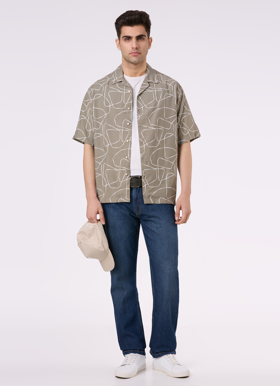 Men Green Abstract Print Relaxed Fit Resort Collar Short Sleeve Shirt, , large image number 5