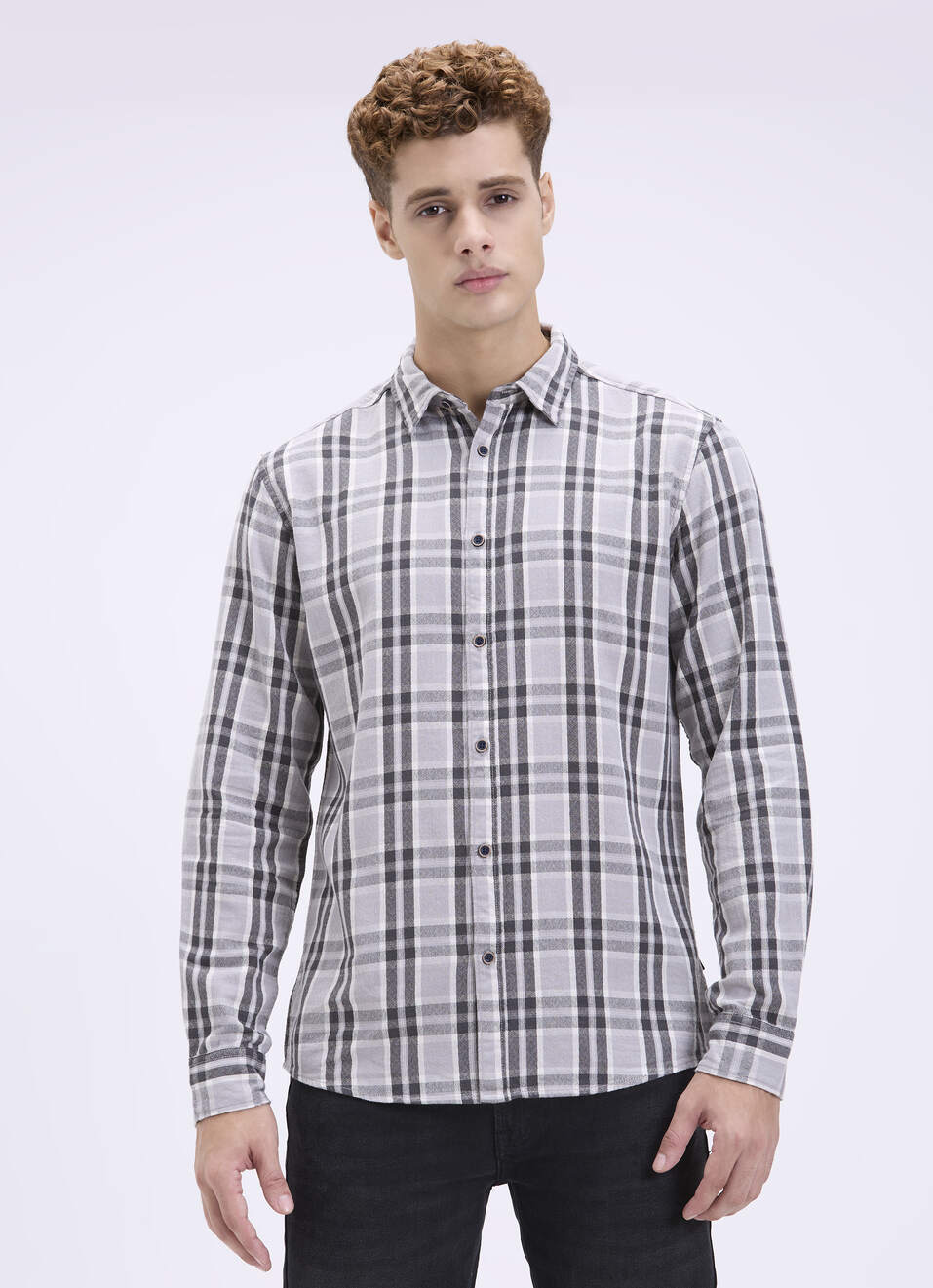 Men Grey Checked Casual Shirt, , large image number 1