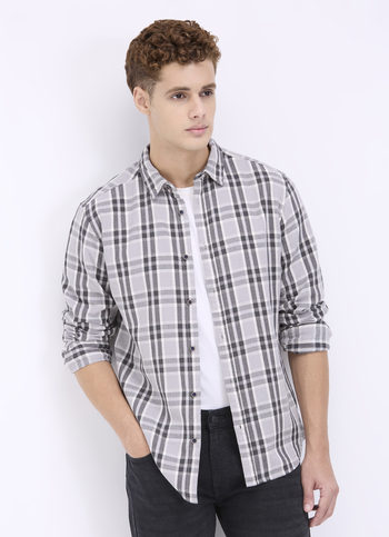 Men Grey Checked Casual Shirt