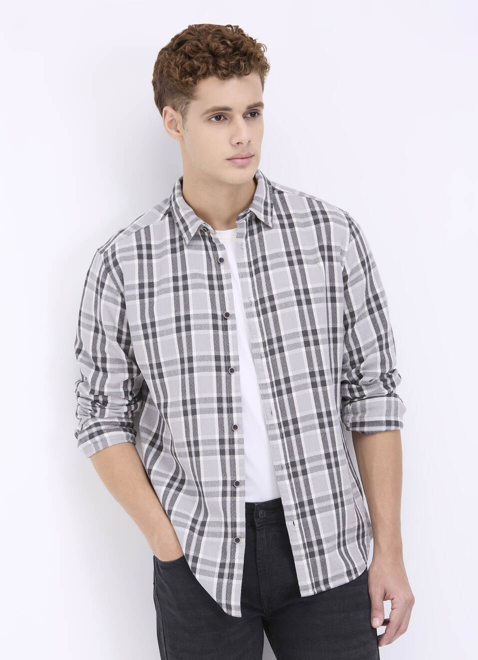 Men Grey Checked Casual Shirt, , large image number 0