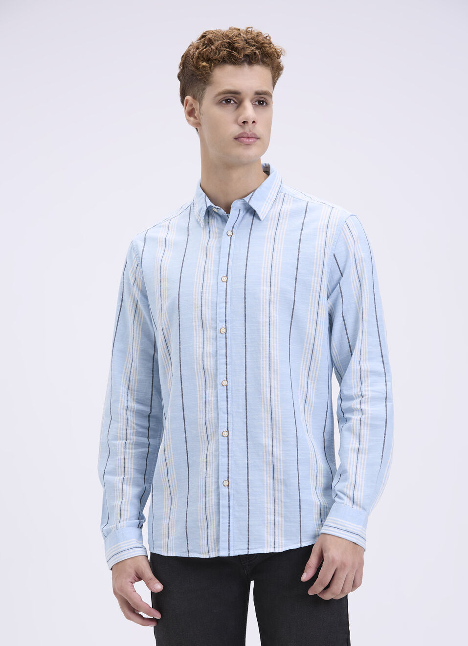 Men Mint Green Striped Full Sleeves Shirt, , large image number 1