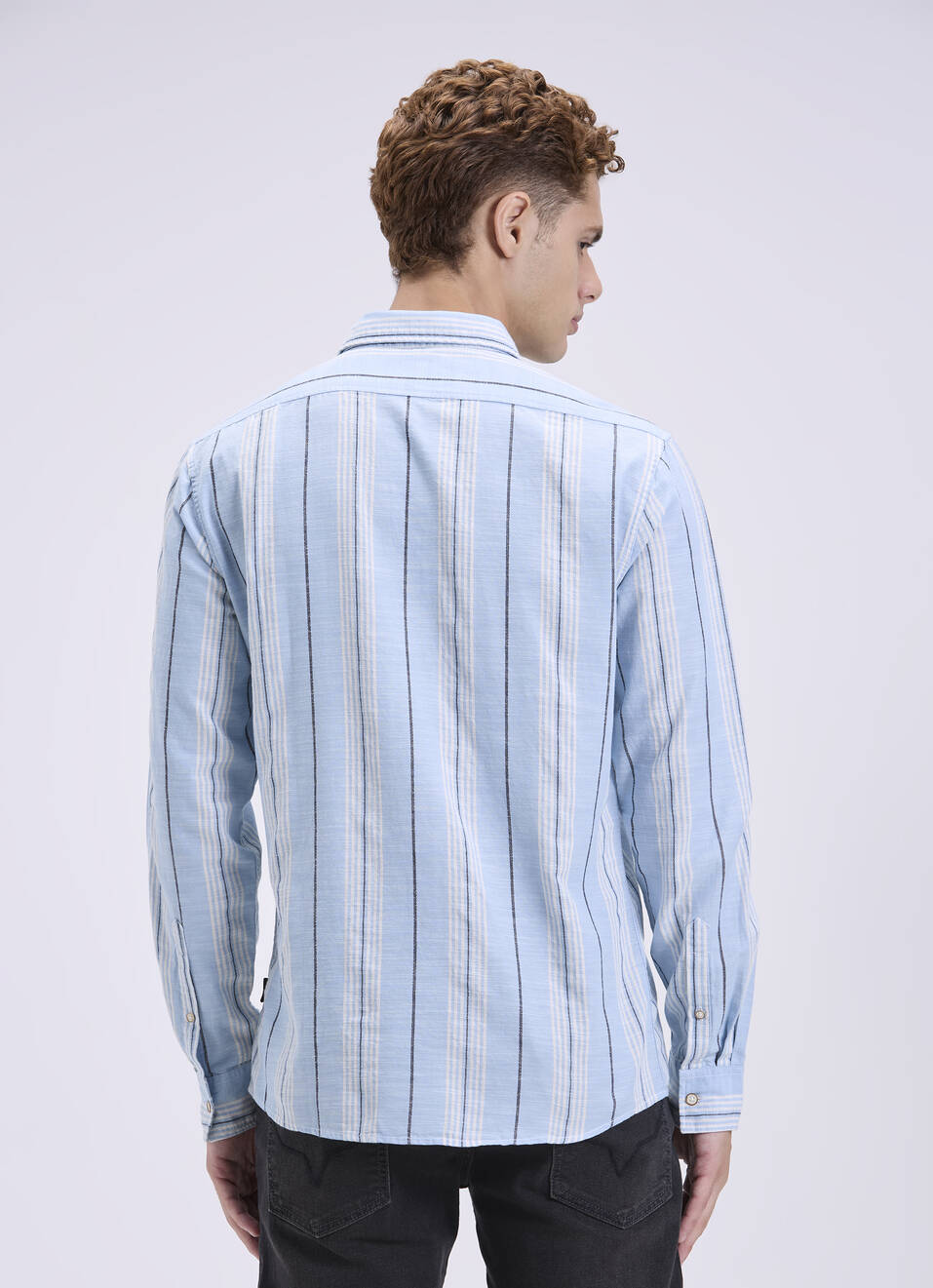 Men Mint Green Striped Full Sleeves Shirt, , large image number 2