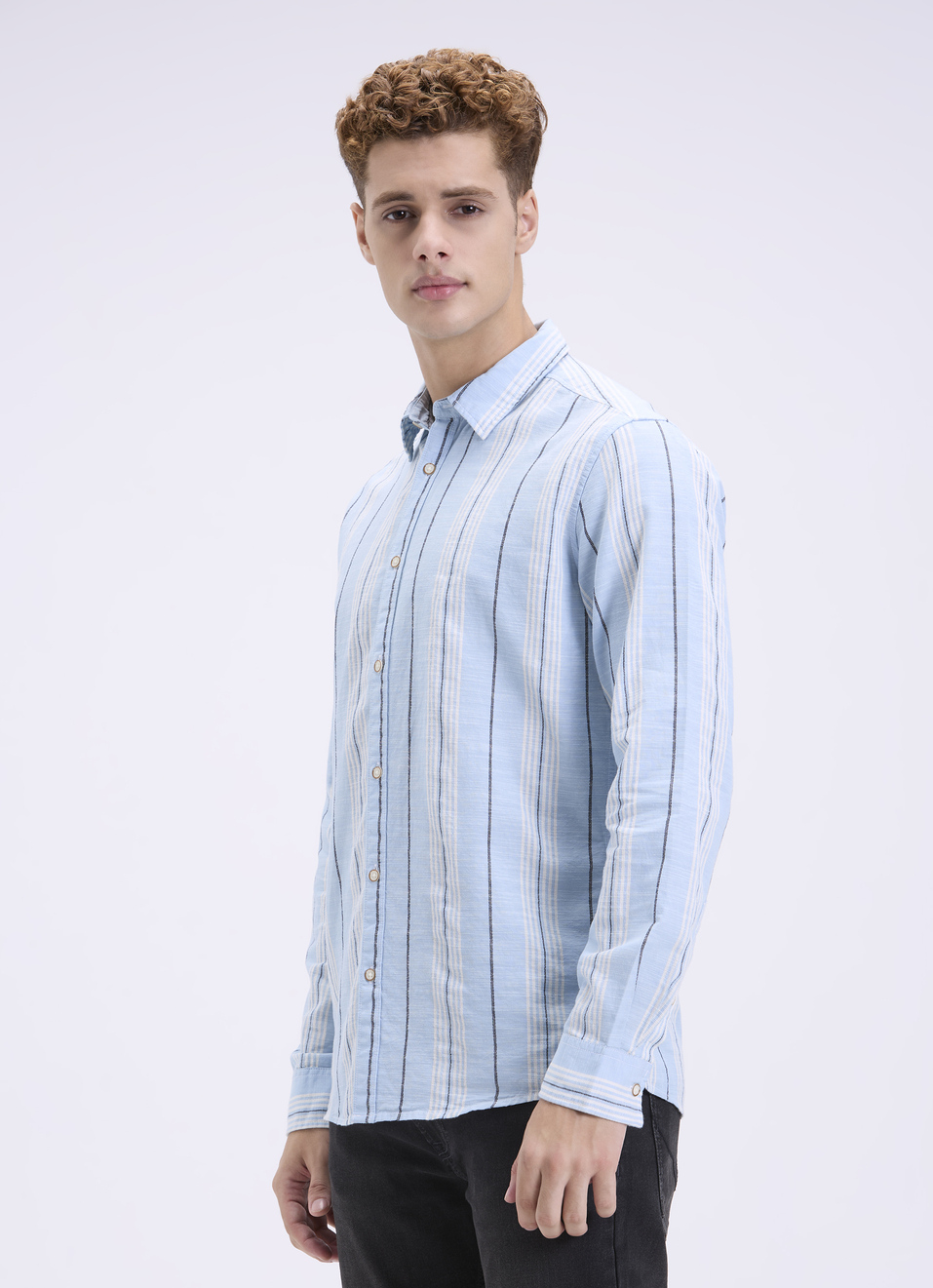 Men Mint Green Striped Full Sleeves Shirt, , large image number 3