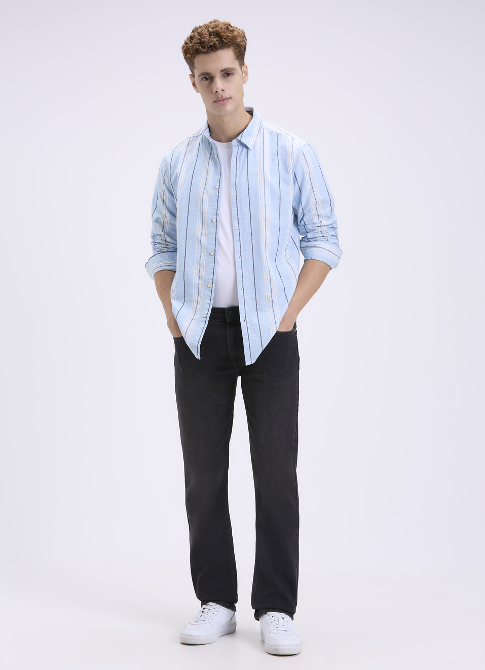 Men Mint Green Striped Full Sleeves Shirt, , large image number 5