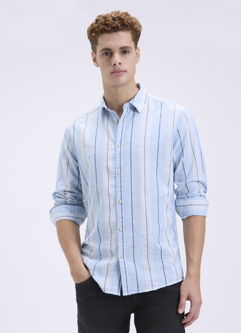Men Blue Striped Full Sleeves Shirt