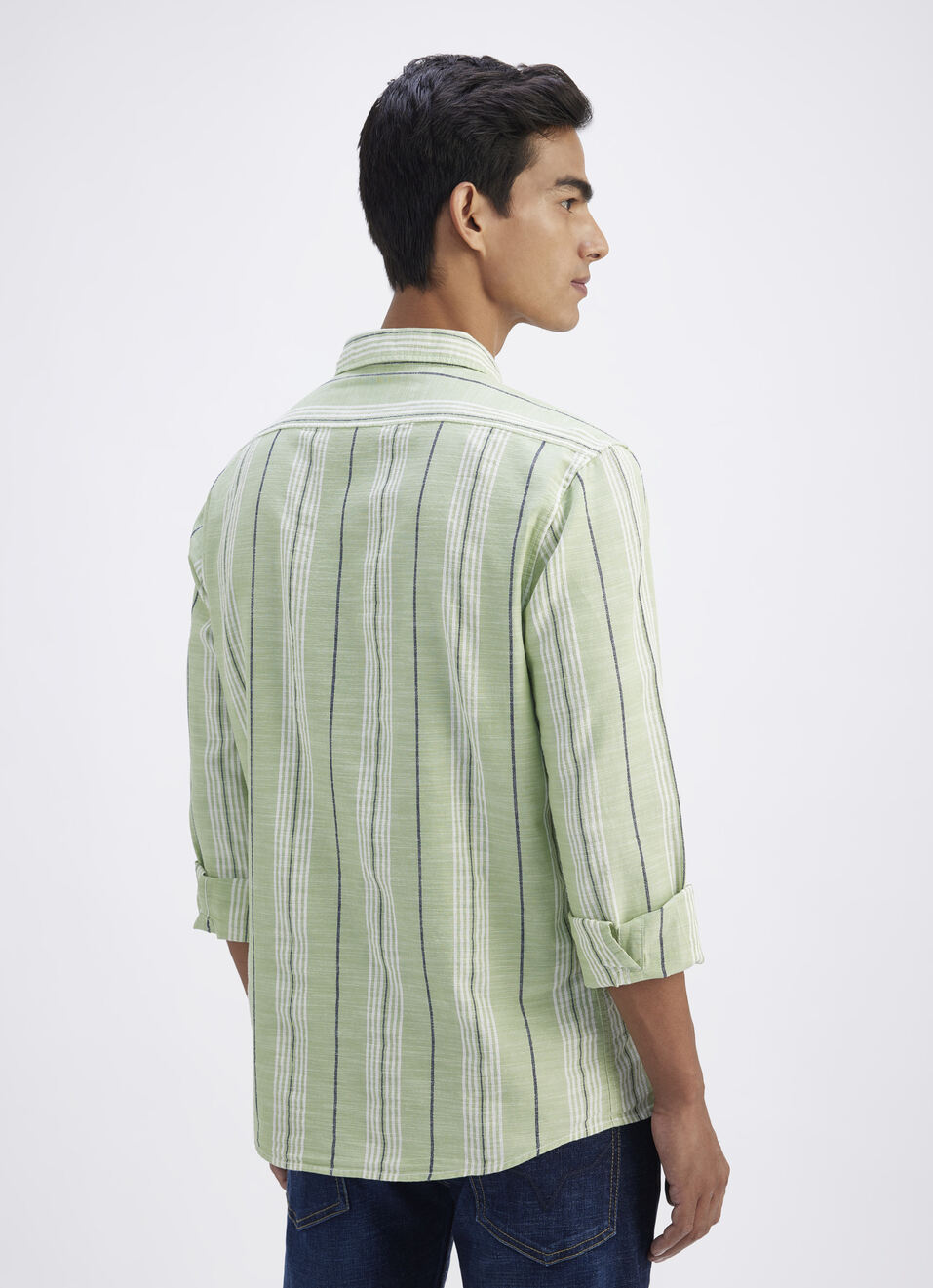 Men Mint Green Striped Full Sleeves Shirt, , large image number 2