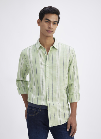 Men Mint Green Striped Full Sleeves Shirt