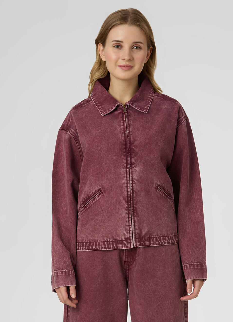 Women Maroon Washed Relaxed Fit Jacket, , large image number 1
