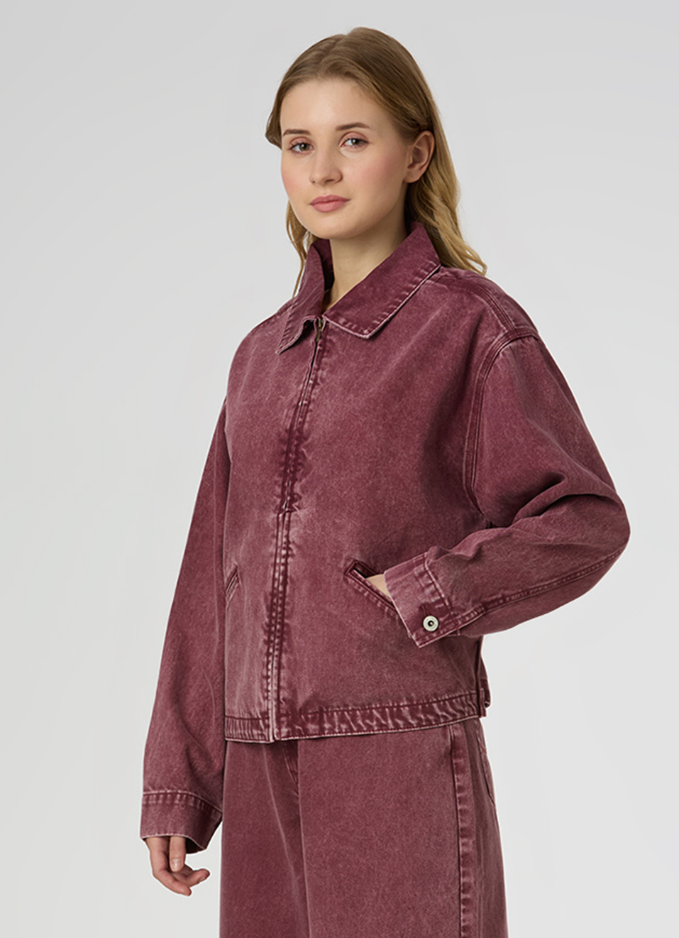 Women Maroon Washed Relaxed Fit Jacket, , large image number 3