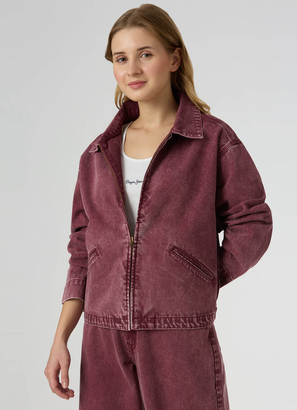 Women Maroon Washed Relaxed Fit Jacket, , large image number 0