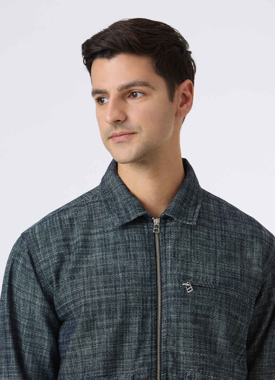 Men Black Textured Zip Up Trucker Jacket, , large image number 4