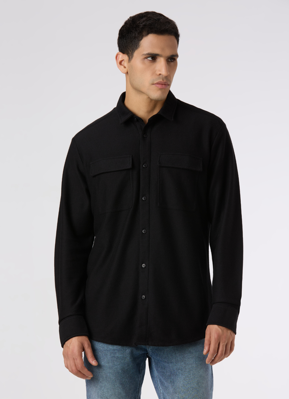 Men Solid Black Casual Shirt, , large image number 1