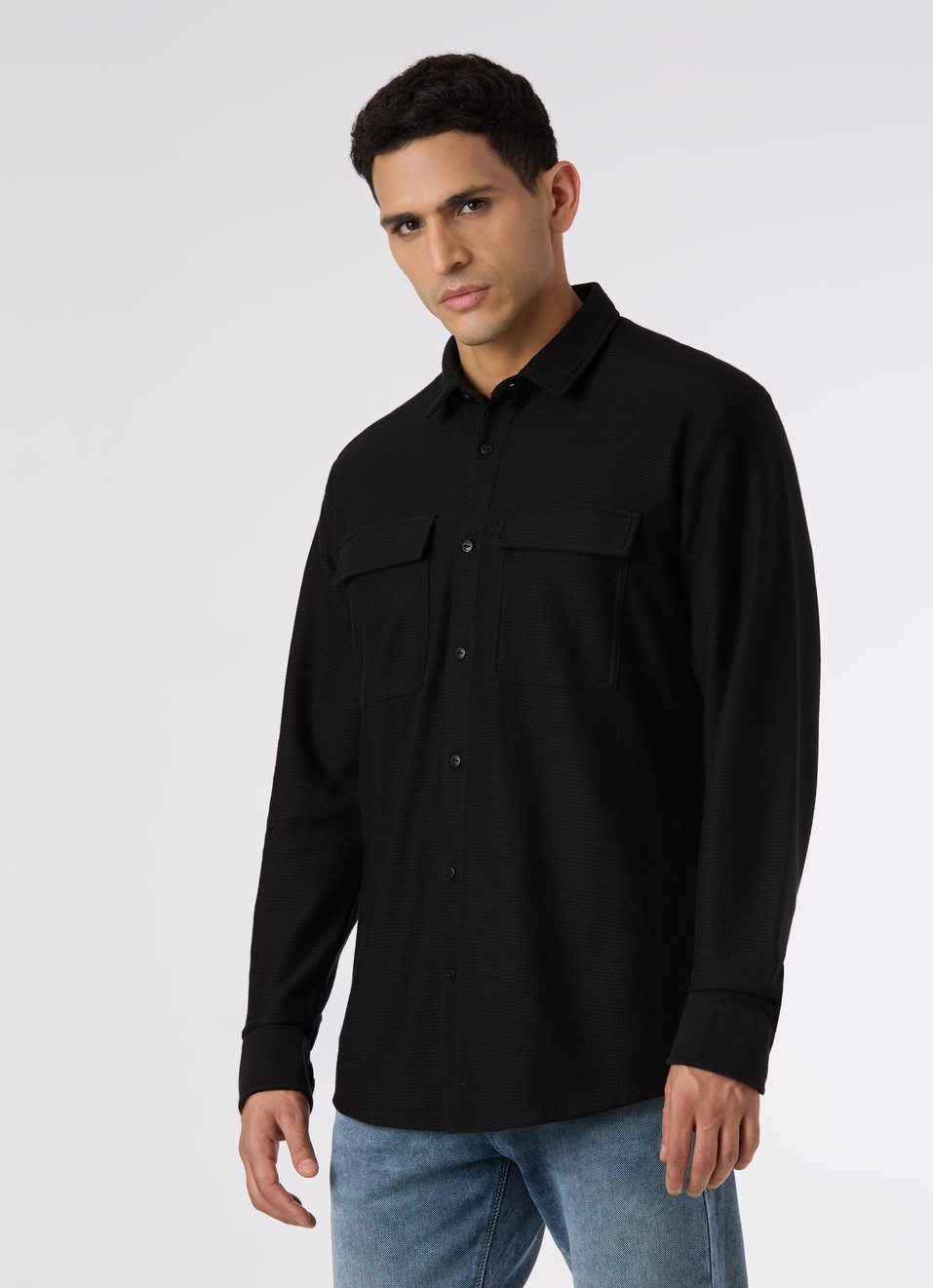 Men Solid Black Casual Shirt, , large image number 3
