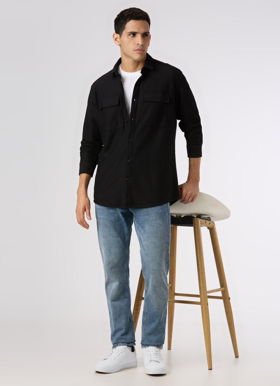 Men Solid Black Casual Shirt, , large image number 5