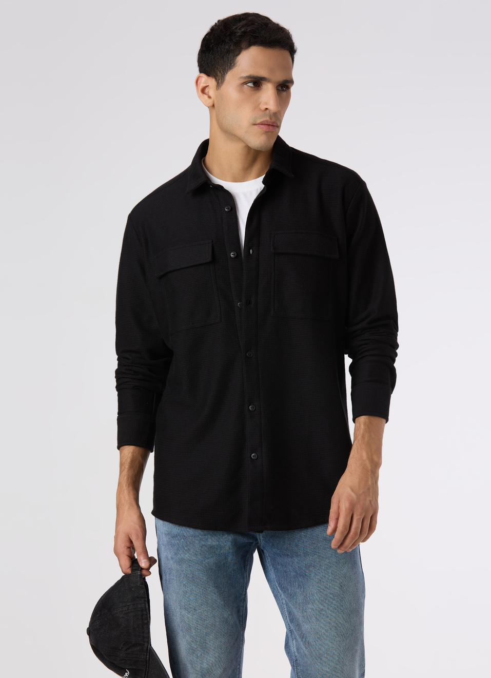 Men Solid Black Casual Shirt, , large image number 0